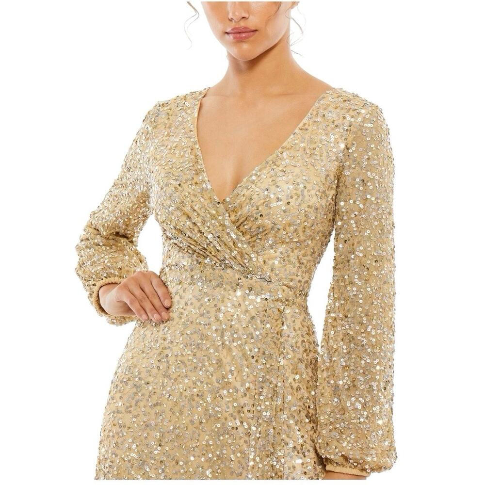 Mac Duggal 5213 Champagne Long Sleeve Sequin Gown Size 4 $498 - Picture 3 of 8